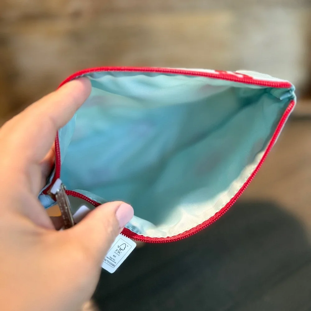 Clinique x Kate Spade Makeup Bag‎ Cosmetic Pouch Red Lips Light Blue